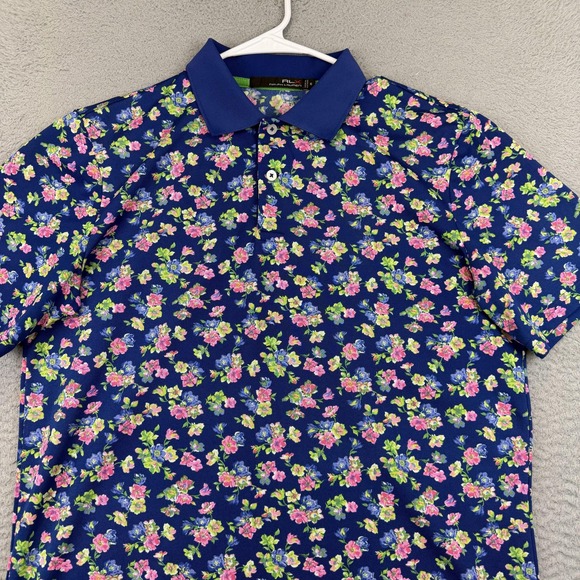 RLX Ralph Lauren Polo Shirt Mens Medium Blue Floral Golf Stretch Performance - Picture 3 of 12